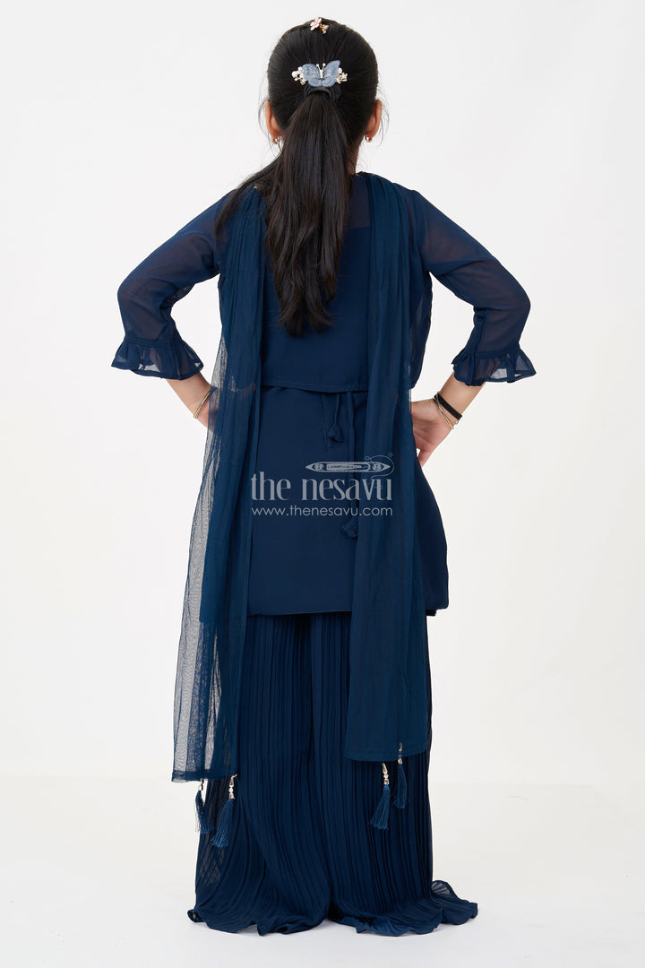 The Nesavu Girls Sharara / Plazo Set Girls Green Ethnic Dress in Georgette with Sequin Embroidered Crop Top and Flared Palazzo Pants Nesavu Girls Green Ethnic Dress Georgette Sequin Embroidered Top Palazzo Pants | The Nesavu