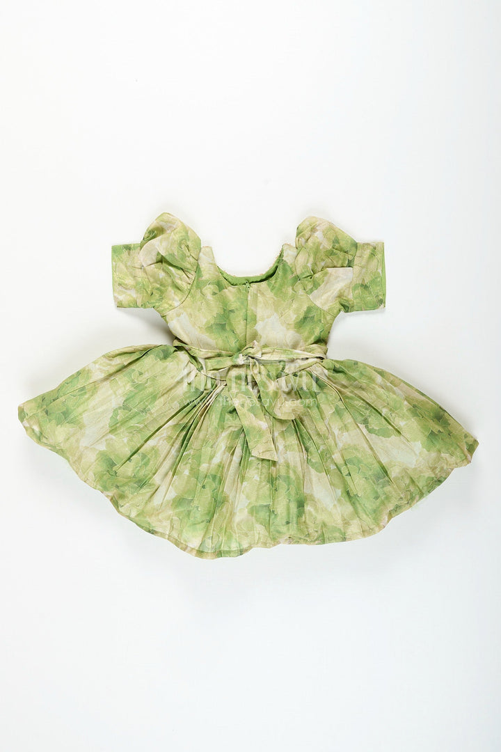 The Nesavu Girls Fancy Frock Girls green floral digital print fancy frock Nesavu Nesavu girls green floral digital print viscose silk frock puff sleeve fancy dress