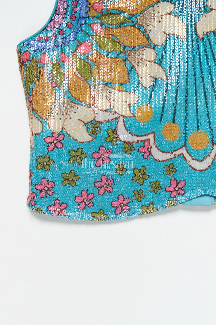 The Nesavu Girls Lehenga Choli Girls Green Lehenga Choli with Sequin Embroidery for Festive and Wedding Wear Nesavu Nesavu girls green lehenga choli georgette sequin embroidery  ideal weddings festivals