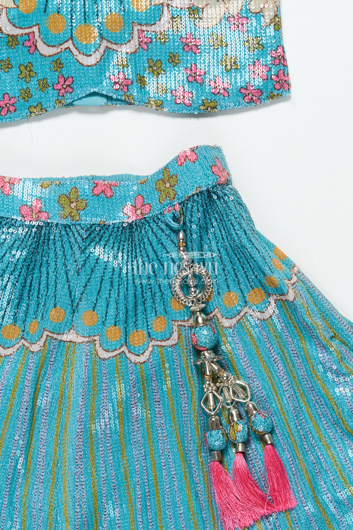 The Nesavu Girls Lehenga Choli Girls Green Lehenga Choli with Sequin Embroidery for Festive and Wedding Wear Nesavu Nesavu girls green lehenga choli georgette sequin embroidery  ideal weddings festivals