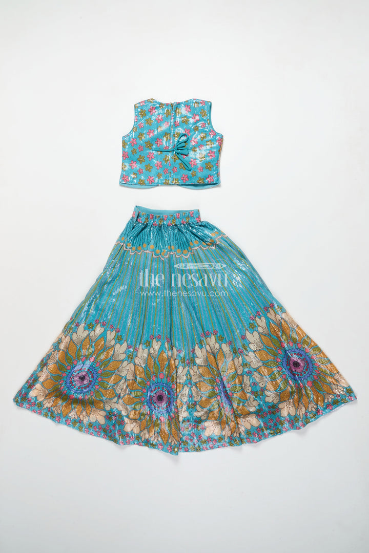 The Nesavu Girls Lehenga Choli Girls Green Lehenga Choli with Sequin Embroidery for Festive and Wedding Wear Nesavu Nesavu girls green lehenga choli georgette sequin embroidery  ideal weddings festivals