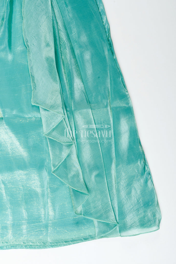The Nesavu Girls Fancy Lehenga Girls green organza lehenga choli with designer embroidered yoke for festive occasions Nesavu Nesavu girls green organza lehenga choli embroidered yoke weddings festive wear