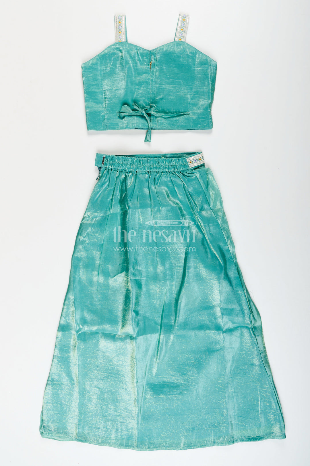 The Nesavu Girls Fancy Lehenga Girls green organza lehenga choli with designer embroidered yoke for festive occasions Nesavu Nesavu girls green organza lehenga choli embroidered yoke weddings festive wear