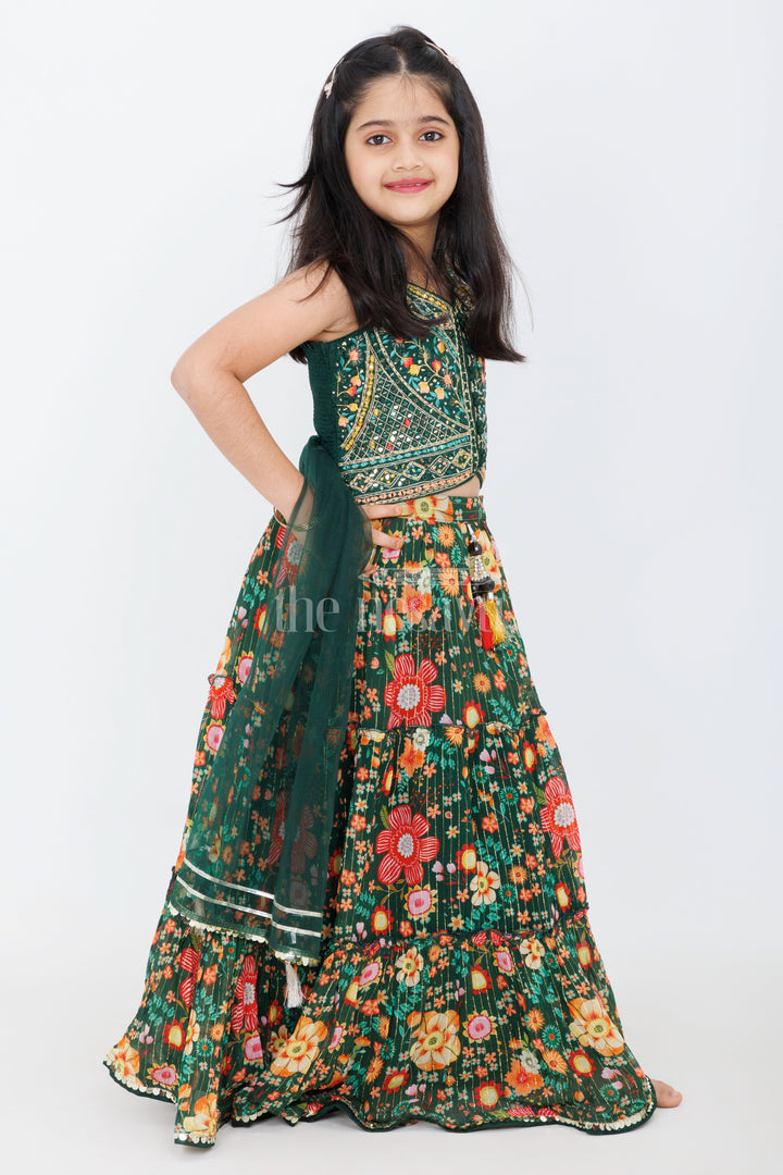 The Nesavu Girls Lehenga Choli Girls Green Pure Georgette Lehenga Choli with Floral Embroidery and Sheer Dupatta Nesavu Nesavu Girls Green Georgette Lehenga Choli Floral Embroidery Sheer Net Dupatta Festive Occasions