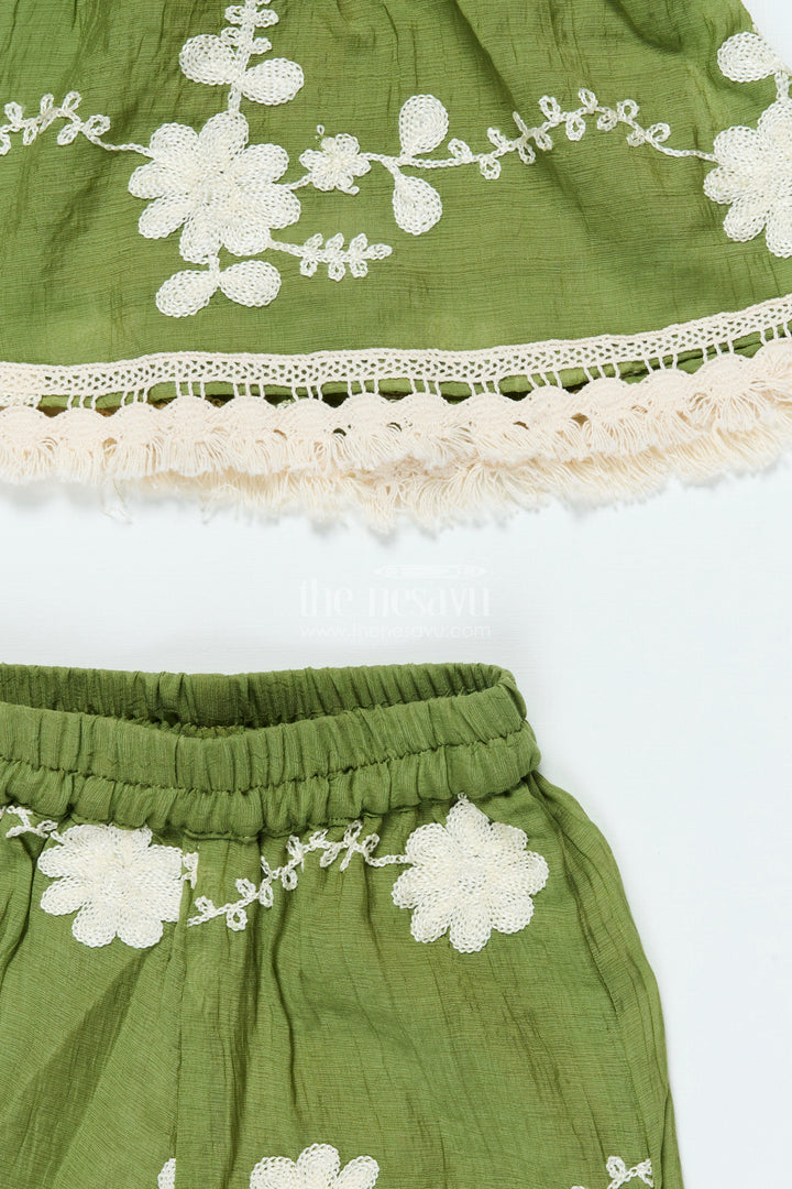The Nesavu Girls Co-Ord Sets Girls Green Sharara Set In Cotton with Thread Embroidery for Festive Days Nesavu Nesavu girls green cotton sharara set thread embroidery  ideal festive occasions ethnic events