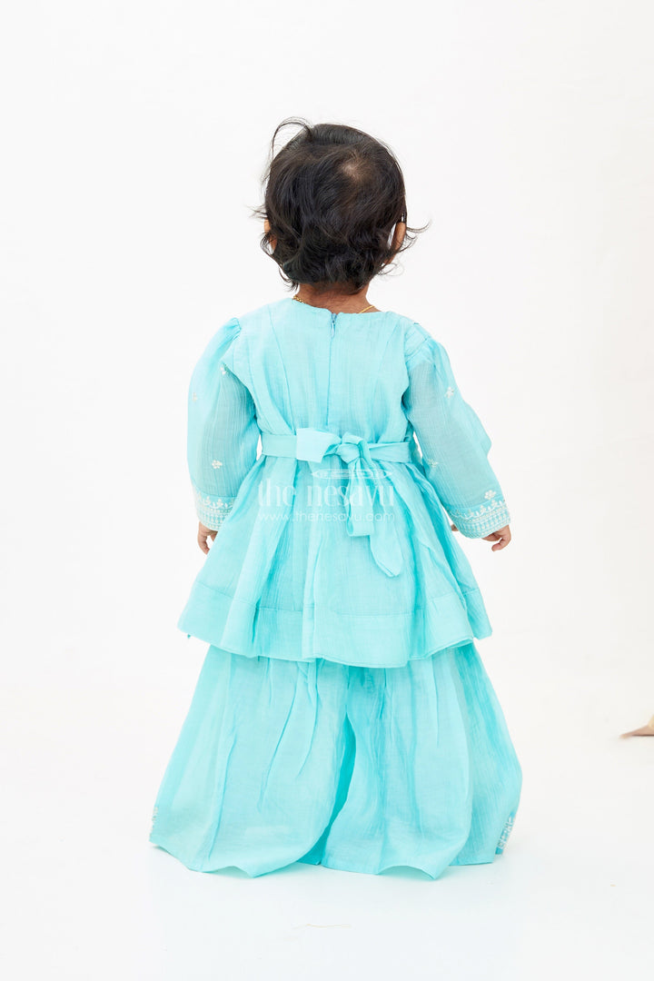 The Nesavu Girls Sharara / Plazo Set Girls Green Sharara Set in Pure Cotton with Embroidered Kurti and Elegant Silver Borders Nesavu Girls Green Sharara Set Pure Cotton Embroidered Kurti Elegant Silver Borders | The Nesavu