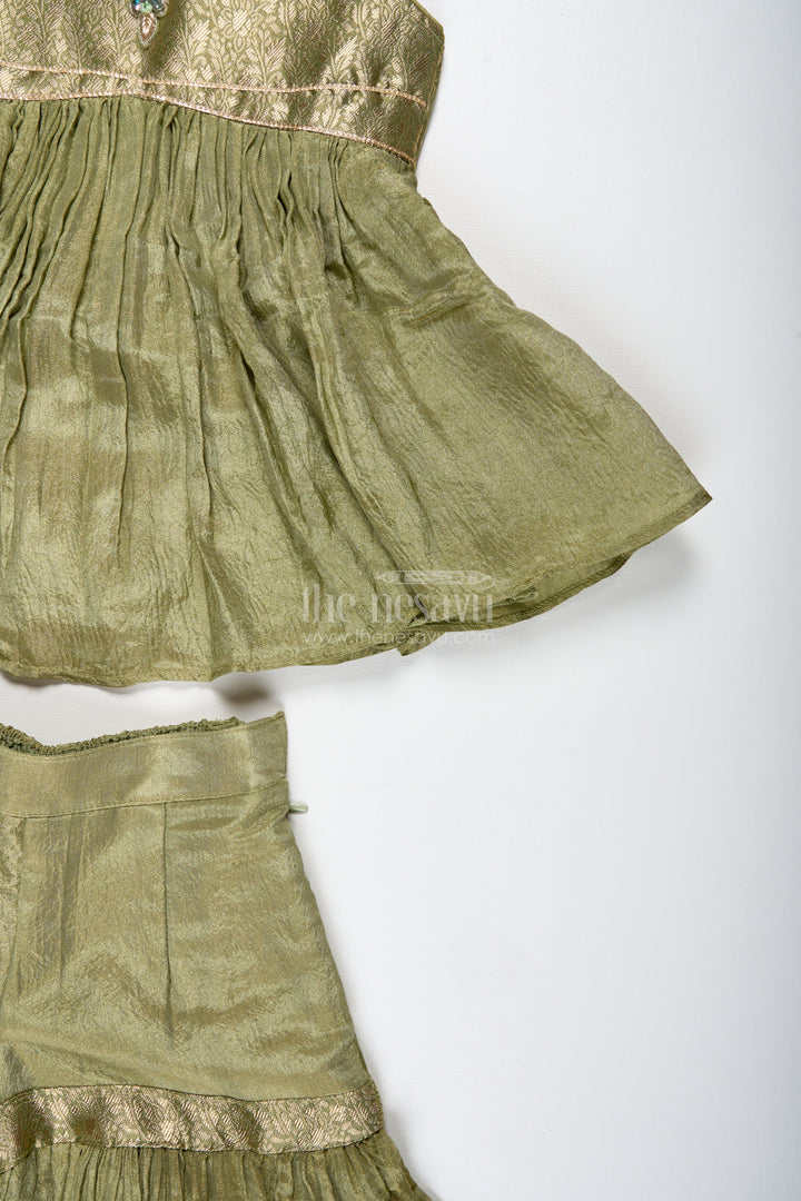 The Nesavu Girls Sharara / Plazo Set Girls Green Sharara Set with Dupatta Ethnic Festive Wear in Organza for Kids Nesavu Nesavu Girls Green Sharara Set Dupatta Ethnic Festive Wear Organza Kids