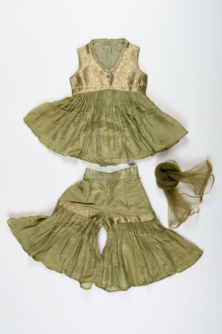 The Nesavu Girls Sharara / Plazo Set Girls Green Sharara Set with Dupatta Ethnic Festive Wear in Organza for Kids Nesavu Nesavu Girls Green Sharara Set Dupatta Ethnic Festive Wear Organza Kids