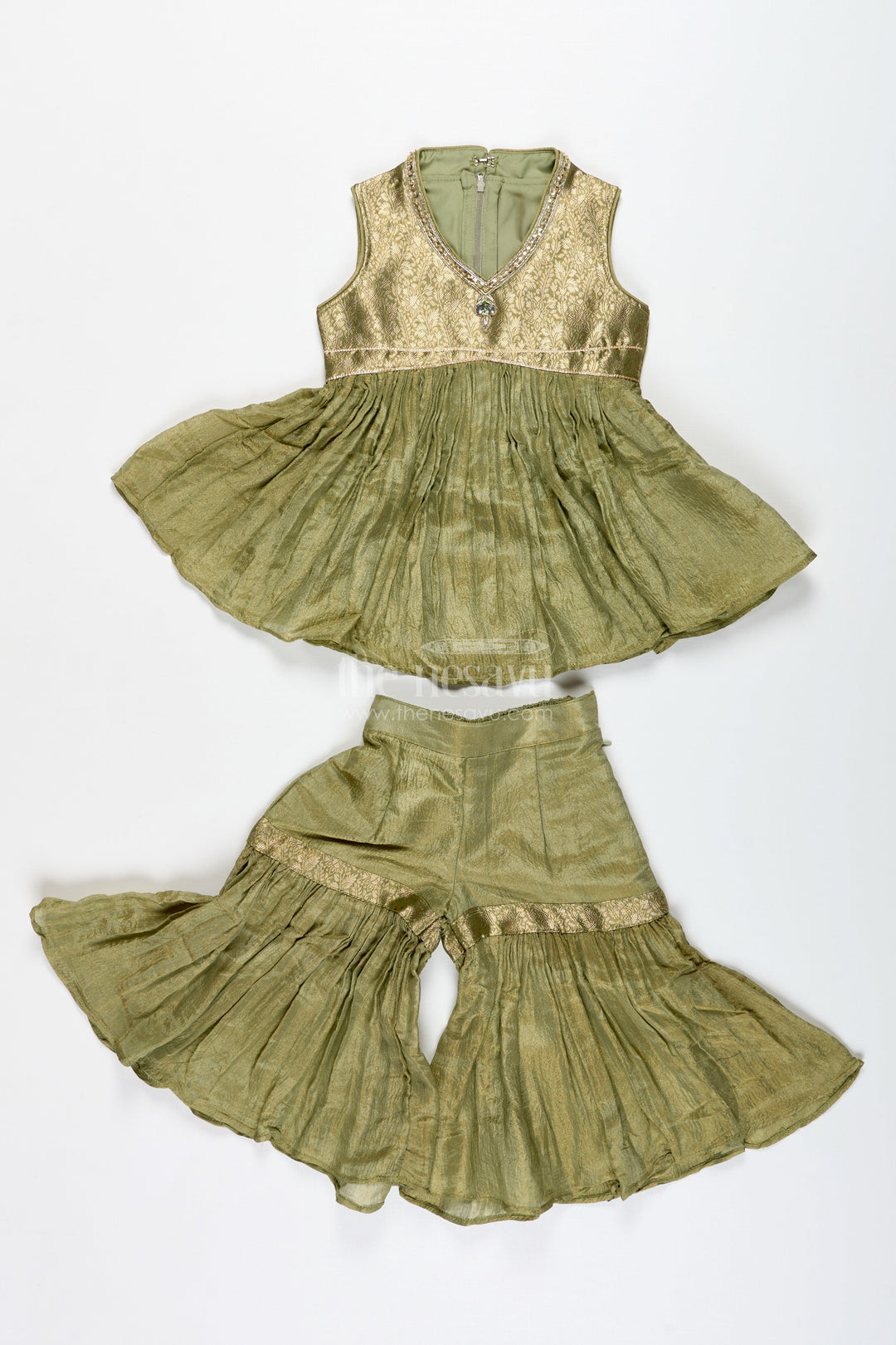 The Nesavu Girls Sharara / Plazo Set Girls Green Sharara Set with Dupatta Ethnic Festive Wear in Organza for Kids Nesavu Nesavu Girls Green Sharara Set Dupatta Ethnic Festive Wear Organza Kids