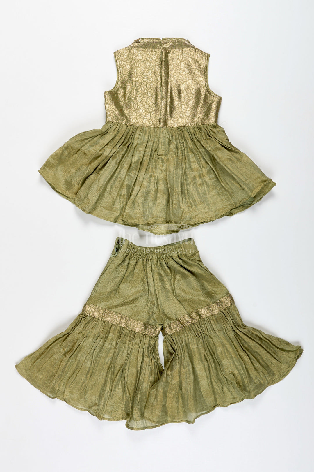 The Nesavu Girls Sharara / Plazo Set Girls Green Sharara Set with Dupatta Ethnic Festive Wear in Organza for Kids Nesavu Nesavu Girls Green Sharara Set Dupatta Ethnic Festive Wear Organza Kids