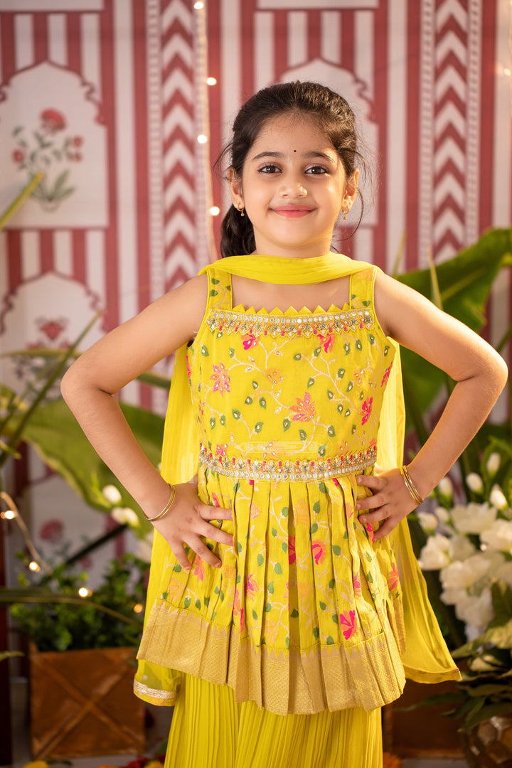 The Nesavu Girls Sharara / Plazo Set Girls Green Sharara Set with Intricate Floral Embroidery and Tassel Details for Festive Events Nesavu 22 (4Y) / Green GPS406A-22 Nesavu Girls Green Sharara Set Floral Embroidery Tassel Details Weddings Festive Events