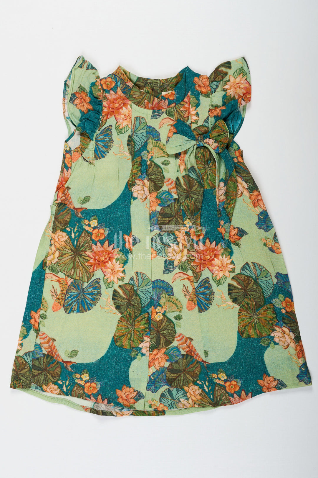 The Nesavu Girls Chanderi Frock Girls Green Viscose Silk Frock with Vibrant Floral Print Perfect for Party Dress Design for Toddlers and Kids Nesavu 18 (2Y) / Green GFC1688B-18 Girls Green Viscose Silk Frock Colorful Floral Print Party Dress Design Perfect Special Occasions | The Nesavu