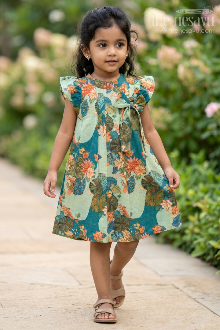 The Nesavu Girls Chanderi Frock Girls Green Viscose Silk Frock with Vibrant Floral Print Perfect for Party Dress Design for Toddlers and Kids Nesavu 18 (2Y) / Green GFC1688B-18 Girls Green Viscose Silk Frock Colorful Floral Print Party Dress Design Perfect Special Occasions | The Nesavu