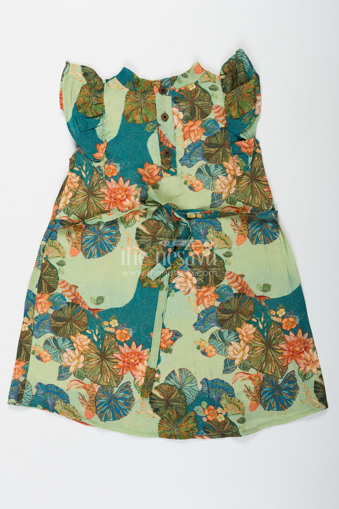 The Nesavu Girls Chanderi Frock Girls Green Viscose Silk Frock with Vibrant Floral Print Perfect for Party Dress Design for Toddlers and Kids Nesavu Girls Green Viscose Silk Frock Colorful Floral Print Party Dress Design Perfect Special Occasions | The Nesavu