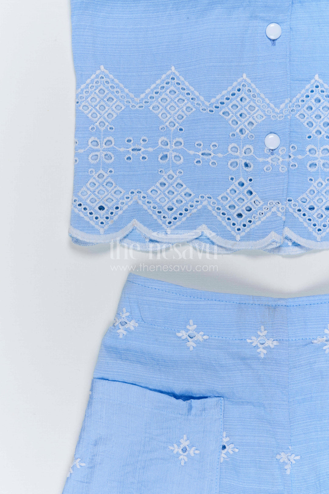 The Nesavu Girls Co-Ord Sets Girls Hakoba Co Ord Set for Birthday Brunch Outings Nesavu Nesavu Girls Hakoba Co Ord Set With Embroidered Wide Leg Pants For Birthday Outings