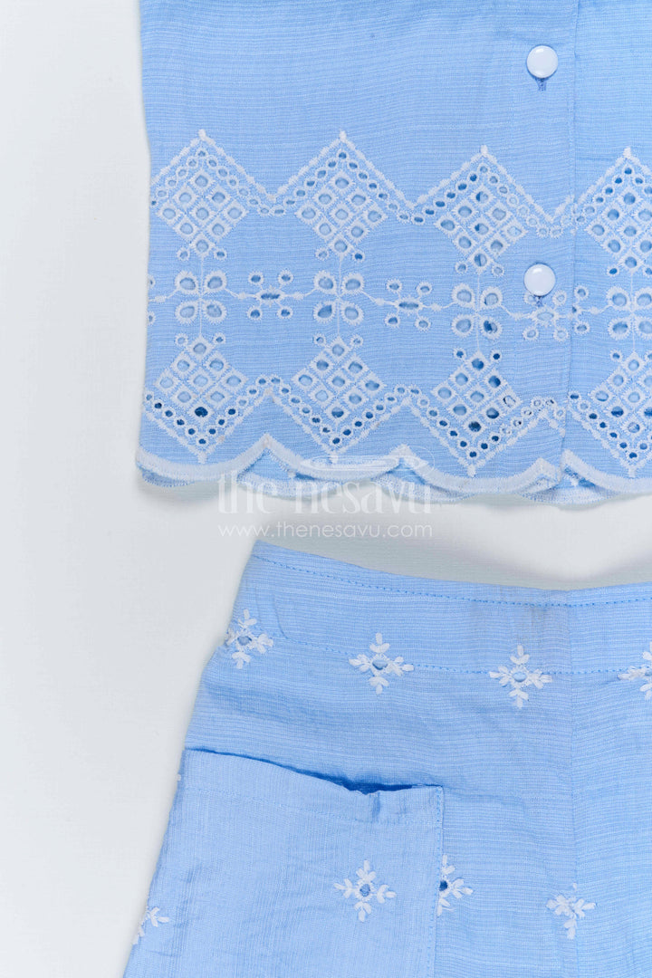 The Nesavu Girls Co-Ord Sets Girls Hakoba Co Ord Set for Birthday Brunch Outings Nesavu Nesavu Girls Hakoba Co Ord Set With Embroidered Wide Leg Pants For Birthday Outings
