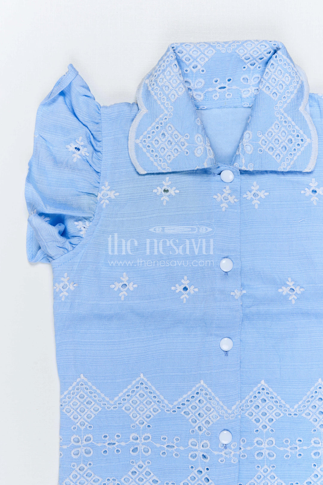 The Nesavu Girls Co-Ord Sets Girls Hakoba Co Ord Set for Birthday Brunch Outings Nesavu Nesavu Girls Hakoba Co Ord Set With Embroidered Wide Leg Pants For Birthday Outings