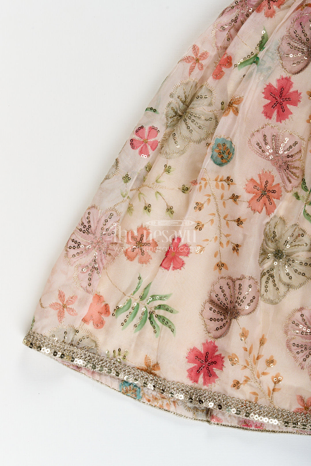 The Nesavu Girls Lehenga Choli Girls half white georgette lehenga choli with sequin embroidery for festive occasions Nesavu Nesavu girls half white georgette lehenga choli floral digital print sequin embroidery