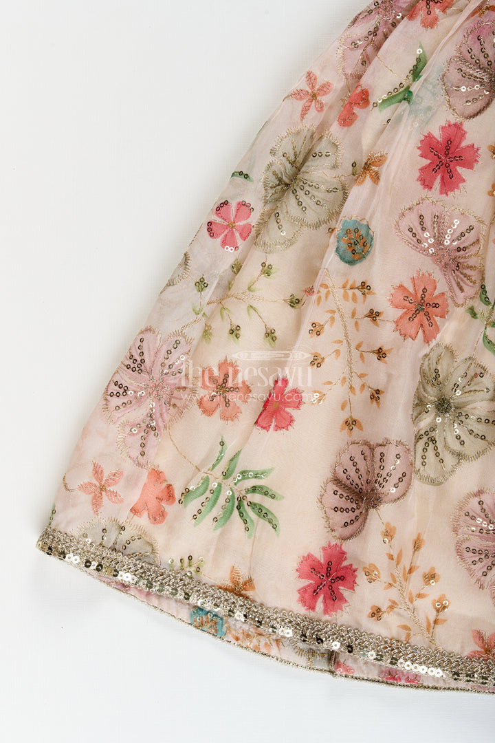 The Nesavu Girls Lehenga Choli Girls half white georgette lehenga choli with sequin embroidery for festive occasions Nesavu Nesavu girls half white georgette lehenga choli floral digital print sequin embroidery