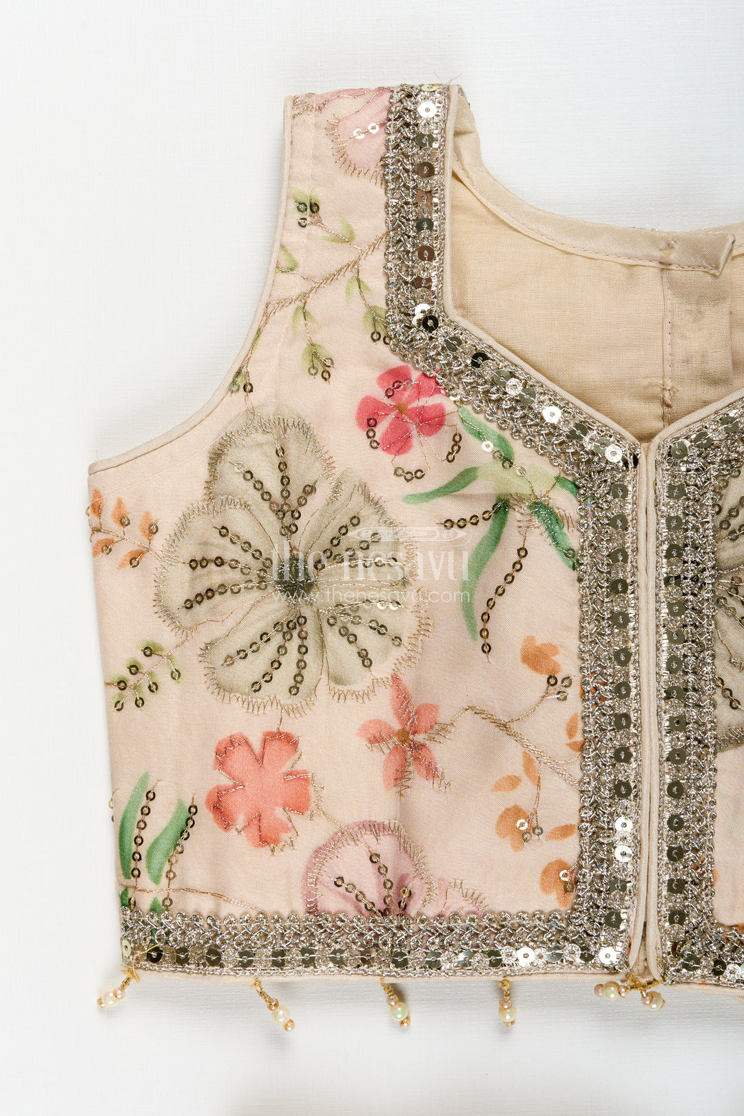 The Nesavu Girls Lehenga Choli Girls half white georgette lehenga choli with sequin embroidery for festive occasions Nesavu Nesavu girls half white georgette lehenga choli floral digital print sequin embroidery