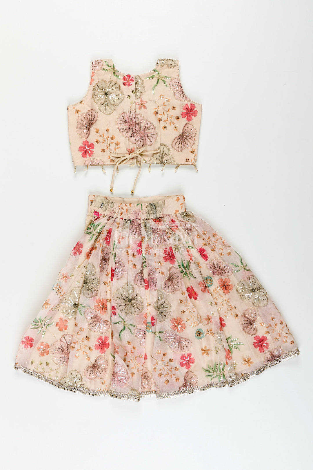 The Nesavu Girls Lehenga Choli Girls half white georgette lehenga choli with sequin embroidery for festive occasions Nesavu Nesavu girls half white georgette lehenga choli floral digital print sequin embroidery