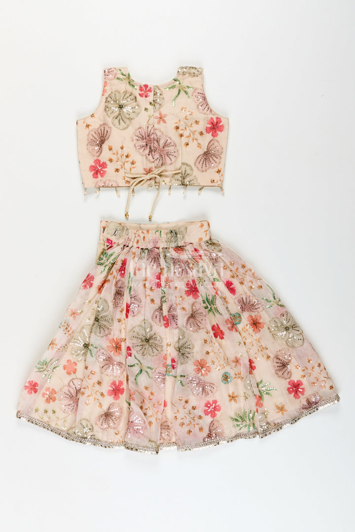 The Nesavu Girls Lehenga Choli Girls half white georgette lehenga choli with sequin embroidery for festive occasions Nesavu Nesavu girls half white georgette lehenga choli floral digital print sequin embroidery