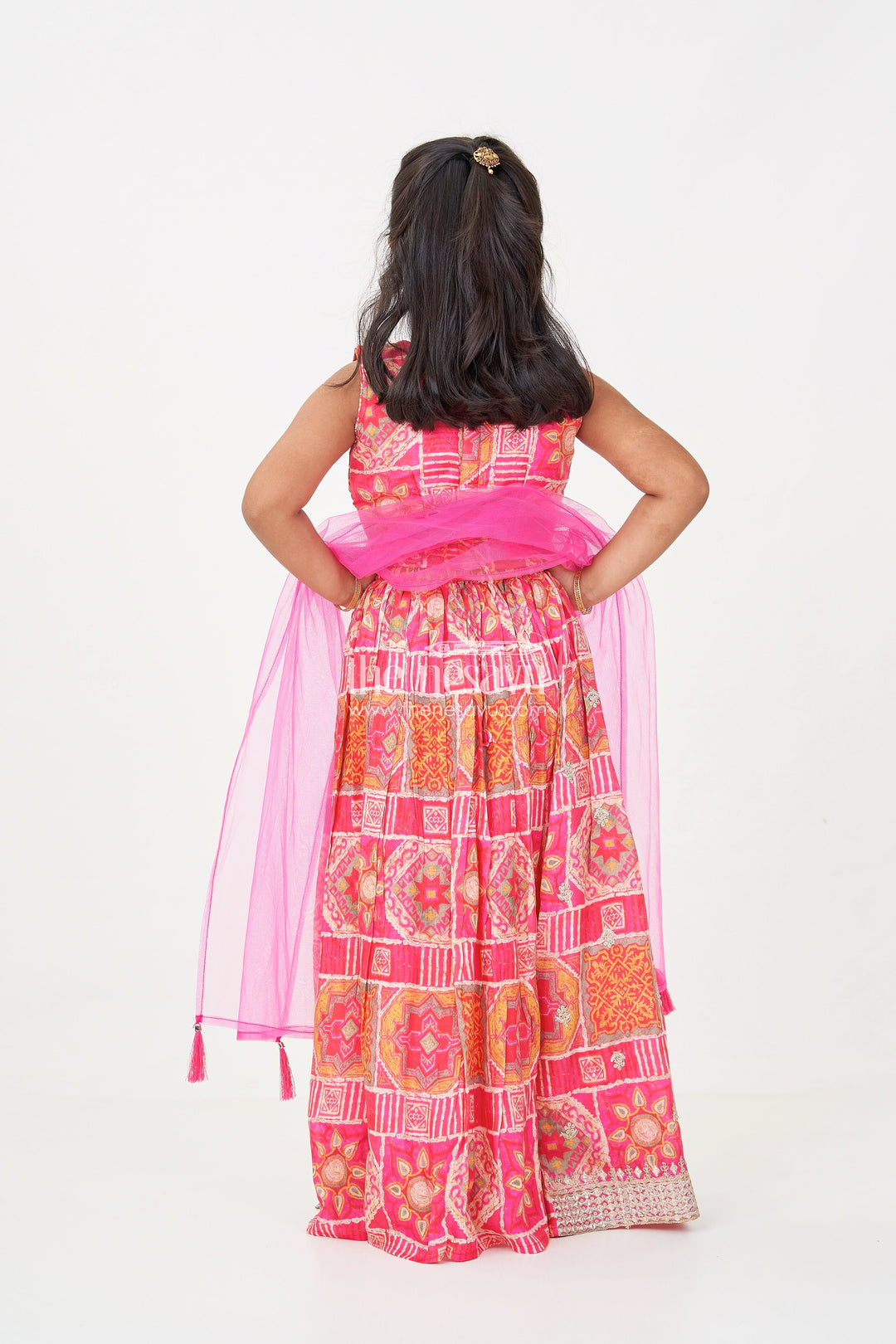 The Nesavu Girls Lehenga Choli Girls Hot Pink Lehenga in Chinon Silk with Abstract Digital Print and Embellished Choli Nesavu Girls Hot Pink Lehenga Chinon Silk Digital Print Embellished Blouse | The Nesavu