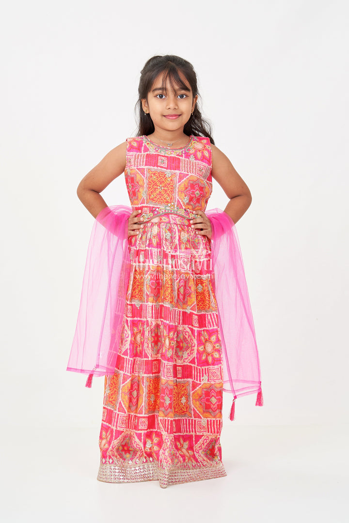 The Nesavu Girls Lehenga Choli Girls Hot Pink Lehenga in Chinon Silk with Abstract Digital Print and Embellished Choli Nesavu Girls Hot Pink Lehenga Chinon Silk Digital Print Embellished Blouse | The Nesavu