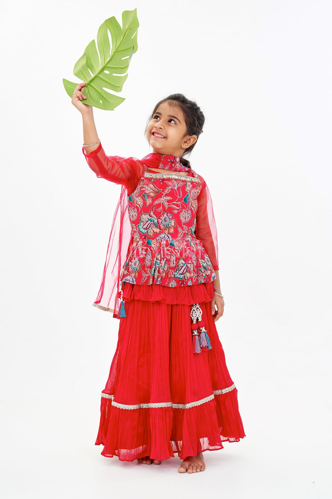 The Nesavu Girls Lehenga Choli Girls Indo Western Lehenga Designs with Embroidered Peplum Top and Flared Skirt Nesavu 16 (1Y) / Pink GL575A-16 Girls Indo Western Lehenga Peplum Top Embroidered Flared Skirt | The Nesavu