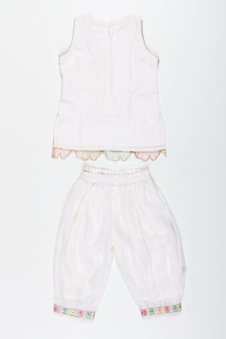 The Nesavu Girls Sharara / Plazo Set Girls Ivory Floral Sharara Set with Pastel Thread Embroidery Nesavu Nesavu Ivory Floral Sharara Set Pastel Embroidery Girls Festive Occasions
