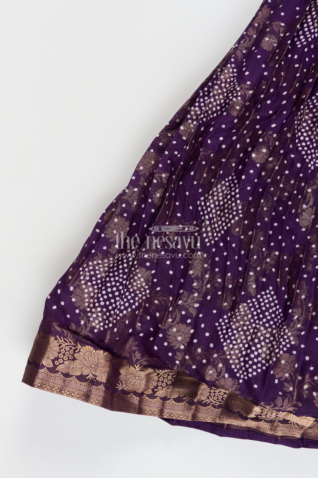 The Nesavu Girls Party Gown Girls Jacquard Party Gown with Full Sleeves for Traditional Occasions Nesavu Nesavu girls georgette jacquard party gown floral prints full sleeves festive wear