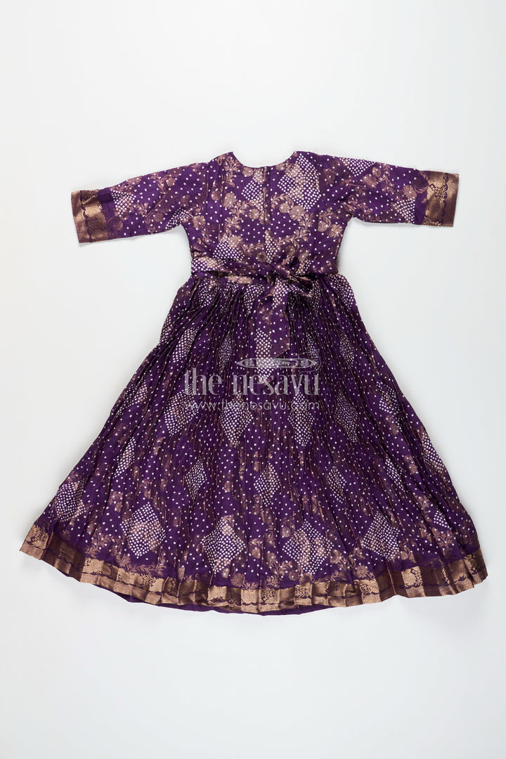 The Nesavu Girls Party Gown Girls Jacquard Party Gown with Full Sleeves for Traditional Occasions Nesavu Nesavu girls georgette jacquard party gown floral prints full sleeves festive wear