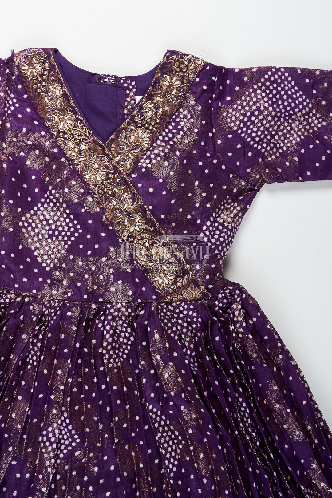 The Nesavu Girls Party Gown Girls Jacquard Party Gown with Full Sleeves for Traditional Occasions Nesavu Nesavu girls georgette jacquard party gown floral prints full sleeves festive wear