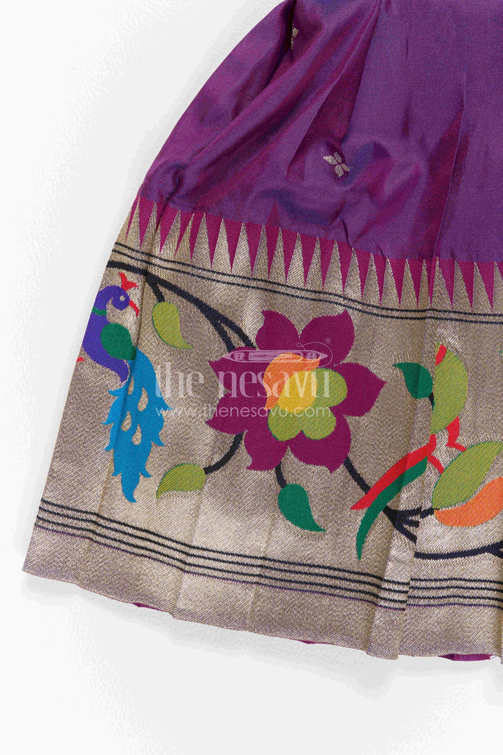 The Nesavu Girls Kanchi Silk Frock Girls Kanchi Silk Frock for Festive Celebrations and Wedding Functions Nesavu Nesavu Girls Kanchi Silk Frock With Paithani Border For Weddings And Festive Celebrations
