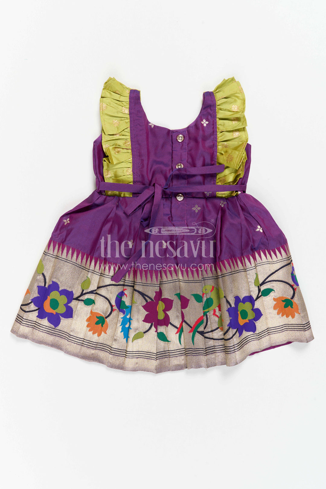 The Nesavu Girls Kanchi Silk Frock Girls Kanchi Silk Frock for Festive Celebrations and Wedding Functions Nesavu Nesavu Girls Kanchi Silk Frock With Paithani Border For Weddings And Festive Celebrations
