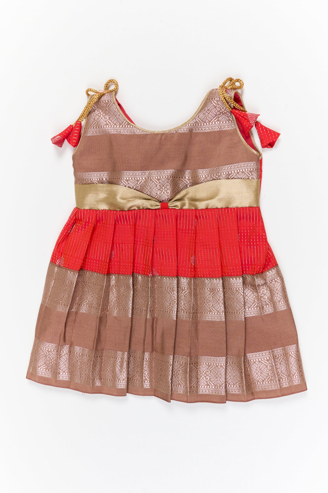 The Nesavu Girls Kanchi Silk Frock Girls Kanchi Silk Frock for Festive Celebrations Nesavu 10 (NB) / Red / Style 4 KSF022ED-10 Nesavu girls kanchi silk frock for weddings in semi designer kanchivaram silk inspired collection