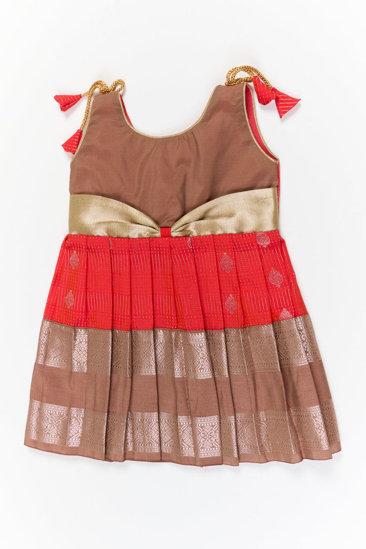 The Nesavu Girls Kanchi Silk Frock Girls Kanchi Silk Frock for Festive Celebrations Nesavu 14 (6M) / Red / Style 3 KSF022EC-14 Nesavu girls kanchi silk frock for weddings in semi designer kanchivaram silk inspired collection
