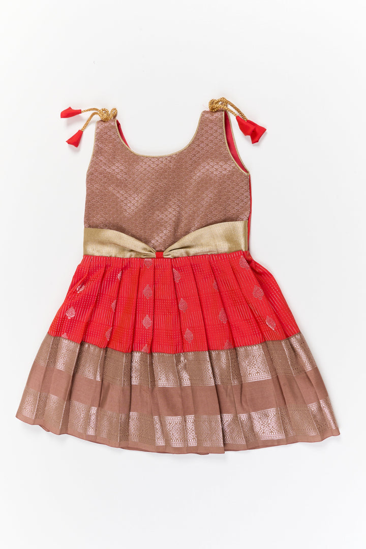 The Nesavu Girls Kanchi Silk Frock Girls Kanchi Silk Frock for Festive Celebrations Nesavu 18 (2Y) / Red / Style 1 KSF022EA-18 Nesavu girls kanchi silk frock for weddings in semi designer kanchivaram silk inspired collection
