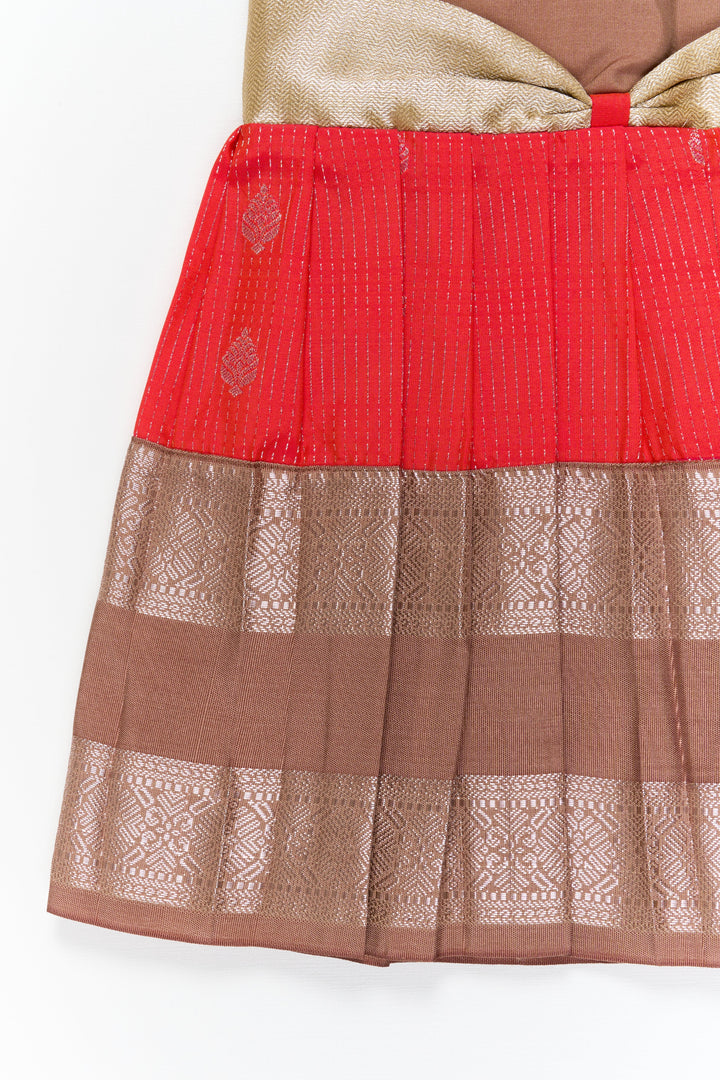 The Nesavu Girls Kanchi Silk Frock Girls Kanchi Silk Frock for Festive Celebrations Nesavu Nesavu girls kanchi silk frock for weddings in semi designer kanchivaram silk inspired collection