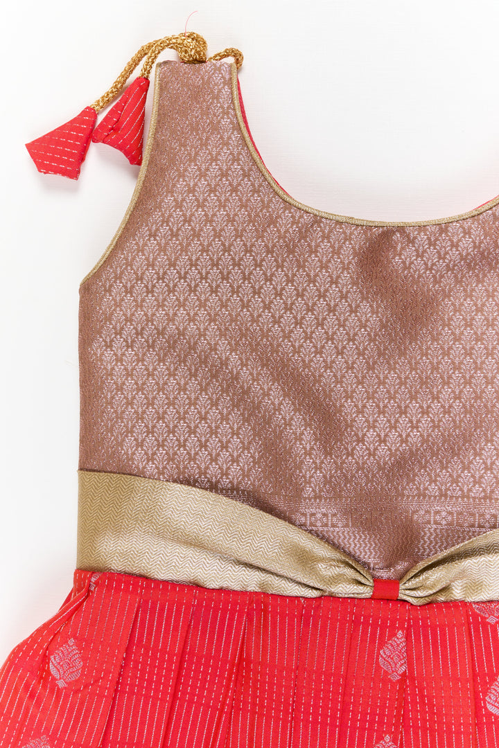 The Nesavu Girls Kanchi Silk Frock Girls Kanchi Silk Frock for Festive Celebrations Nesavu Nesavu girls kanchi silk frock for weddings in semi designer kanchivaram silk inspired collection