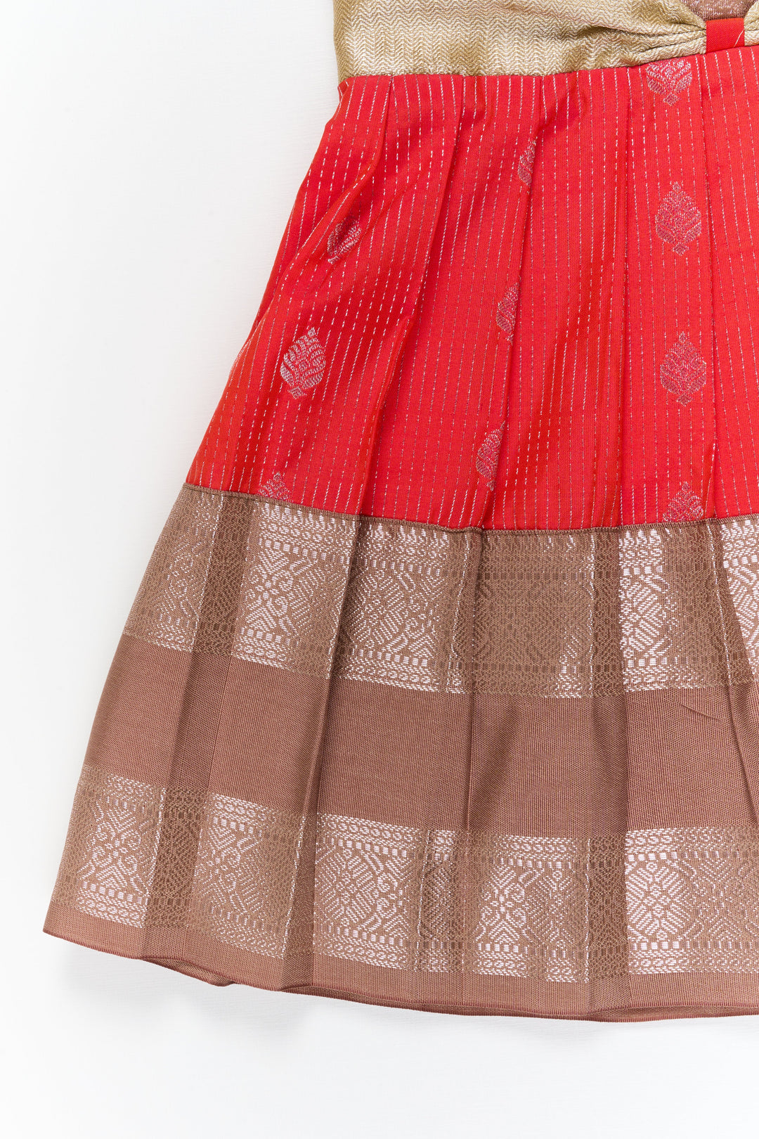 The Nesavu Girls Kanchi Silk Frock Girls Kanchi Silk Frock for Festive Celebrations Nesavu Nesavu girls kanchi silk frock for weddings in semi designer kanchivaram silk inspired collection