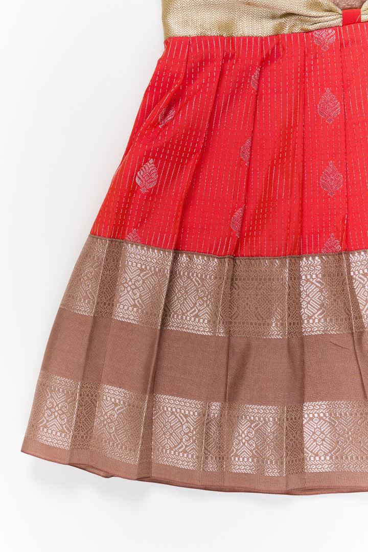 The Nesavu Girls Kanchi Silk Frock Girls Kanchi Silk Frock for Festive Celebrations Nesavu Nesavu girls kanchi silk frock for weddings in semi designer kanchivaram silk inspired collection