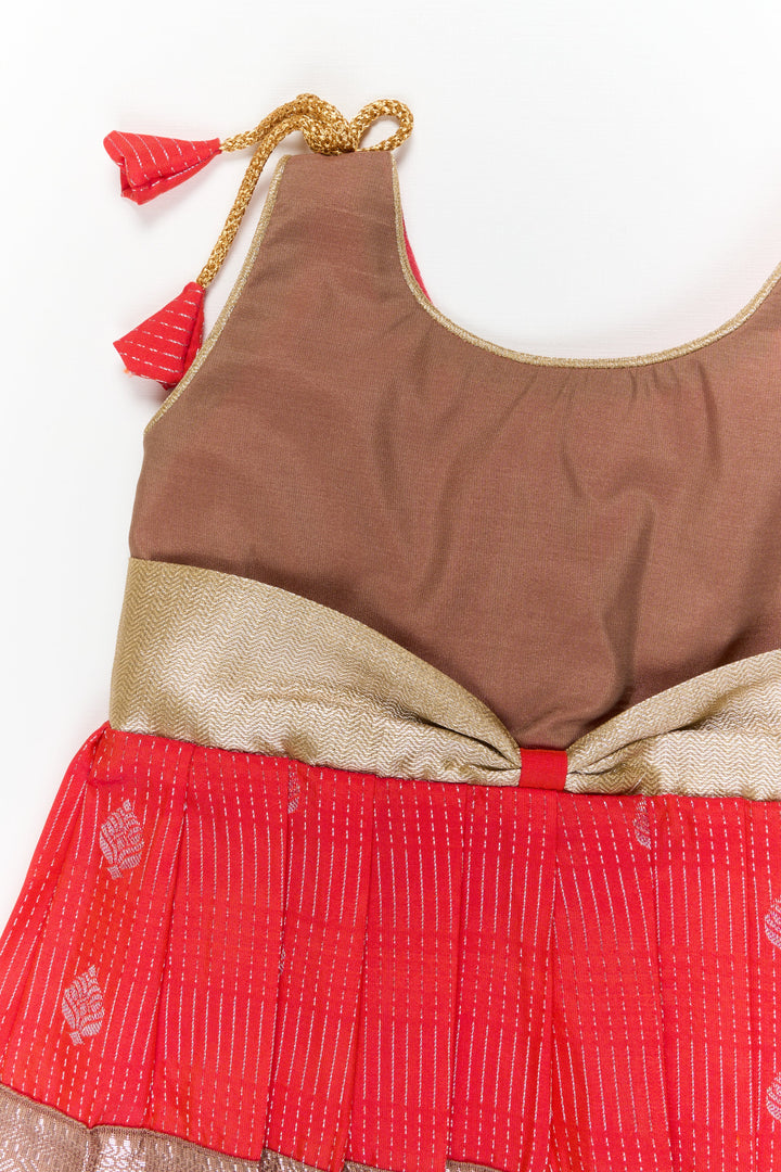 The Nesavu Girls Kanchi Silk Frock Girls Kanchi Silk Frock for Festive Celebrations Nesavu Nesavu girls kanchi silk frock for weddings in semi designer kanchivaram silk inspired collection