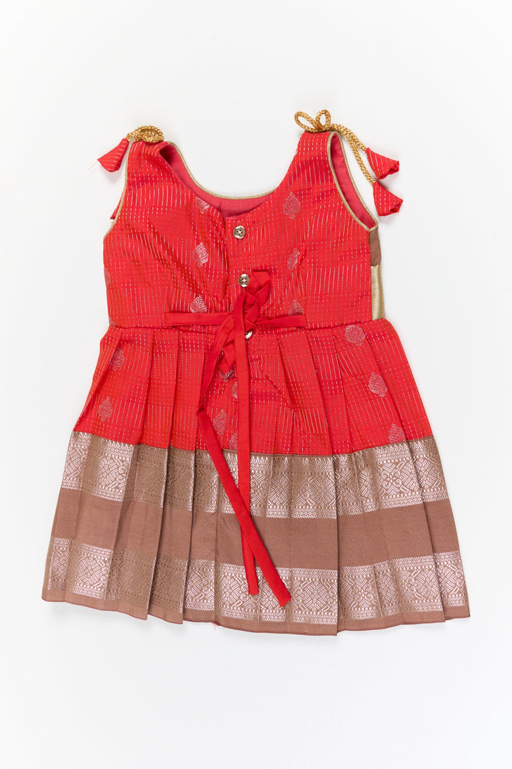 The Nesavu Girls Kanchi Silk Frock Girls Kanchi Silk Frock for Festive Celebrations Nesavu Nesavu girls kanchi silk frock for weddings in semi designer kanchivaram silk inspired collection