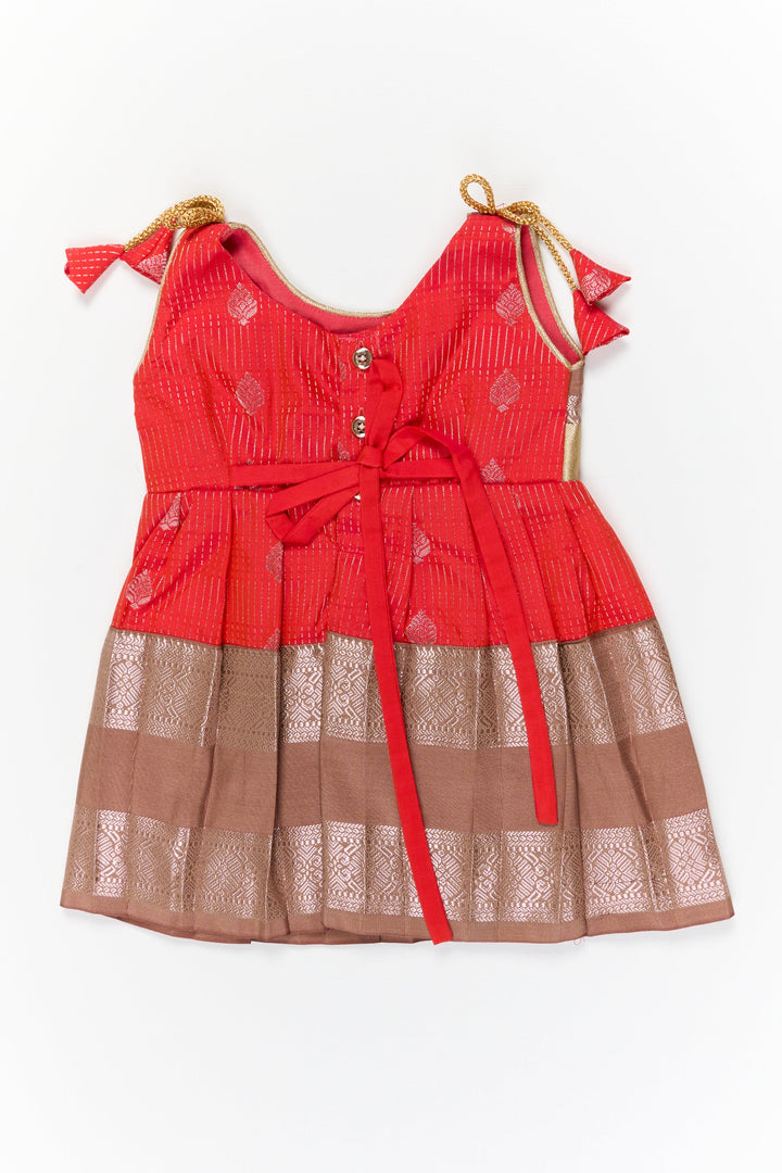 The Nesavu Girls Kanchi Silk Frock Girls Kanchi Silk Frock for Festive Celebrations Nesavu Nesavu girls kanchi silk frock for weddings in semi designer kanchivaram silk inspired collection