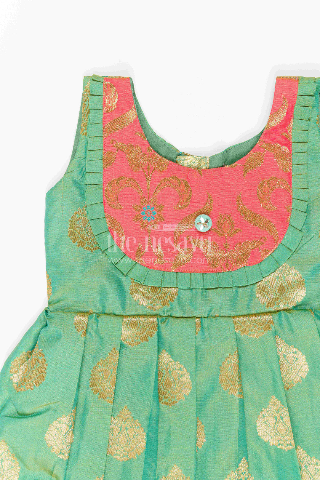 The Nesavu Girls Kanchi Silk Frock Girls Kanchi Silk Frock for Festive Photos and Traditional Celebrations Nesavu Nesavu Girls Kanchi Silk Frock With Grand Woven Border For Festive Celebrations And Weddings