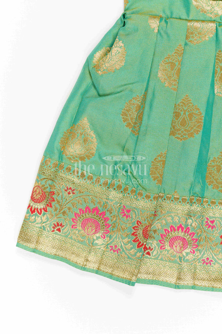 The Nesavu Girls Kanchi Silk Frock Girls Kanchi Silk Frock for Festive Photos and Traditional Celebrations Nesavu Nesavu Girls Kanchi Silk Frock With Grand Woven Border For Festive Celebrations And Weddings