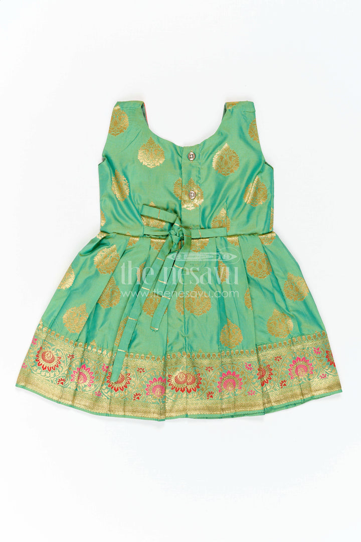 The Nesavu Girls Kanchi Silk Frock Girls Kanchi Silk Frock for Festive Photos and Traditional Celebrations Nesavu Nesavu Girls Kanchi Silk Frock With Grand Woven Border For Festive Celebrations And Weddings