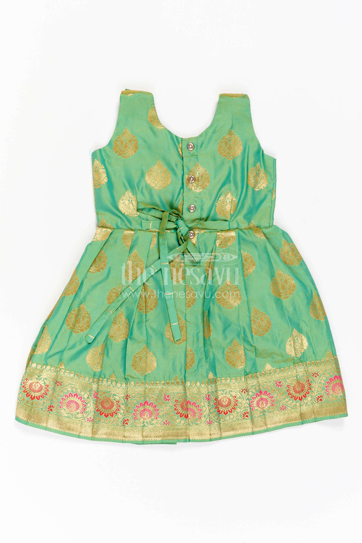 The Nesavu Girls Kanchi Silk Frock Girls Kanchi Silk Frock for Festive Photos and Traditional Celebrations Nesavu Nesavu Girls Kanchi Silk Frock With Grand Woven Border For Festive Celebrations And Weddings