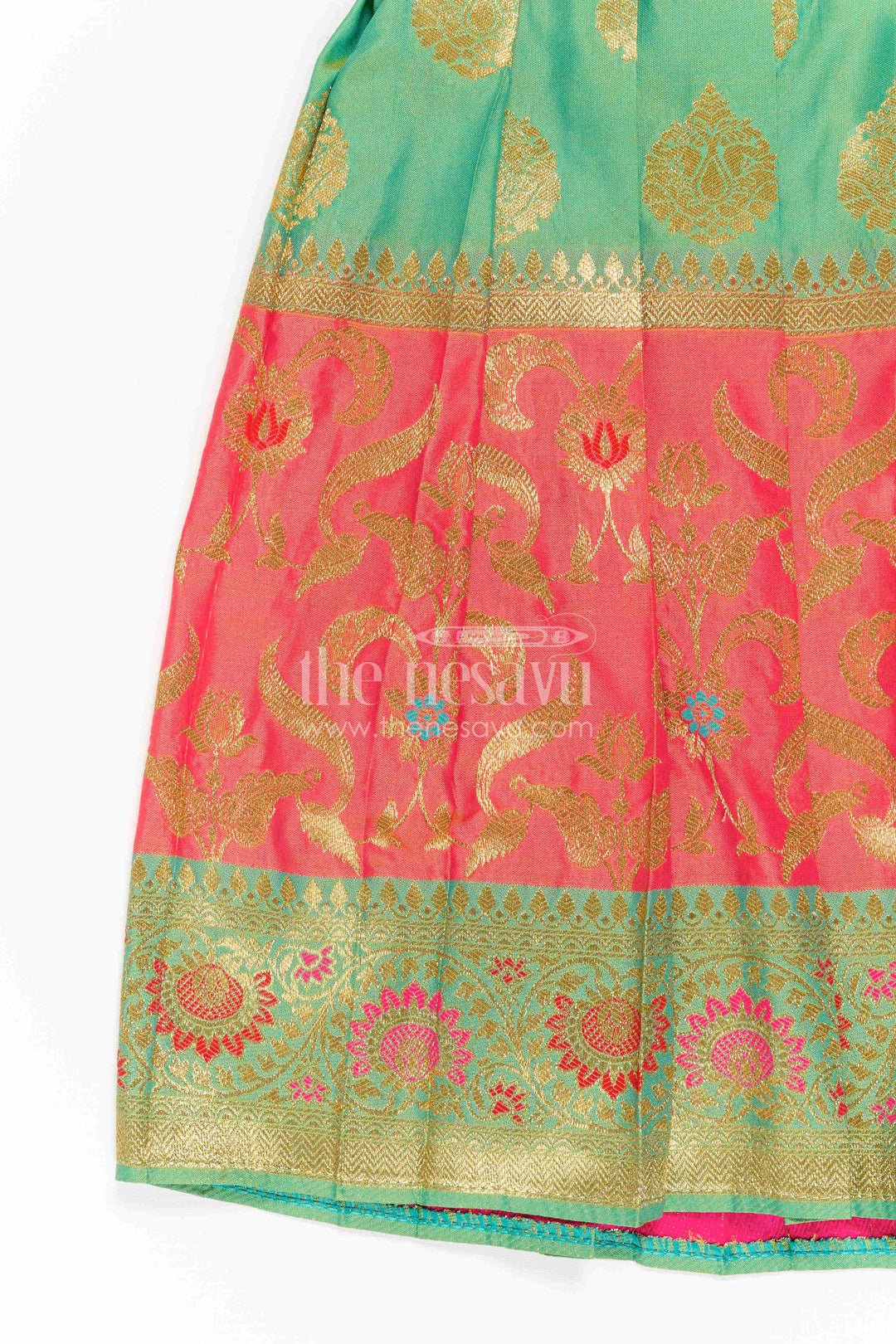 The Nesavu Girls Kanchi Silk Frock Girls Kanchi Silk Frock for Festive Photos and Traditional Celebrations Nesavu Nesavu Girls Kanchi Silk Frock With Grand Woven Border For Festive Celebrations And Weddings
